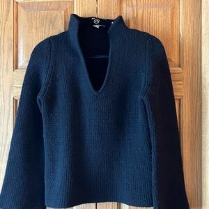 Barneys New York Black V-Neck Ribbed Knit Sweater